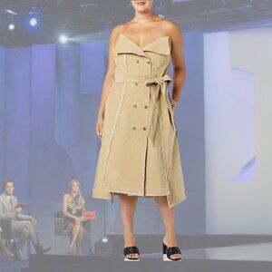 NWT - MAKING THE CUT - Deconstructed Strapless Corduroy Dress - Stone/Khaki - S